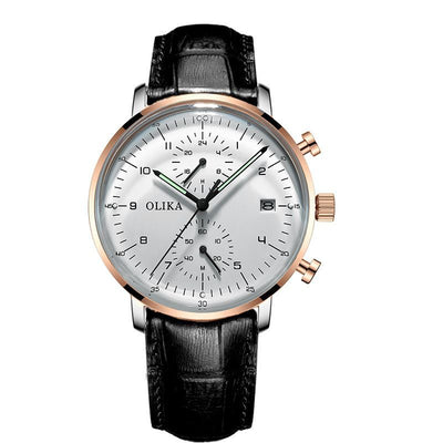 men's watch, ultra-thin watch, leather strap watch, luminous watch, waterproof watch, date calendar watch, curved glass watch, casual sports watch, OLIKA watch, men's fashion watch - Smooth genuine leather with a white surface - Size Man