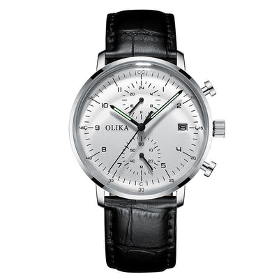men's watch, ultra-thin watch, leather strap watch, luminous watch, waterproof watch, date calendar watch, curved glass watch, casual sports watch, OLIKA watch, men's fashion watch - Striped genuine leather belt with a white surface - Size Man