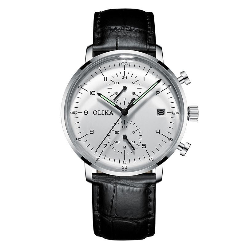 men's watch, ultra-thin watch, leather strap watch, luminous watch, waterproof watch, date calendar watch, curved glass watch, casual sports watch, OLIKA watch, men's fashion watch - Striped genuine leather belt with a white surface - Size Man
