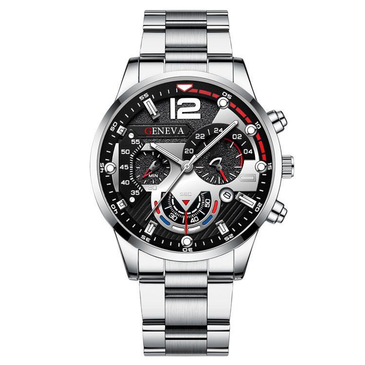 men's watch, Geneva calendar watch, stainless steel watch, business watch for men, Australian men's fashion, dress watch, formal watch, calendar wristwatch, Australian men's accessories - Black - Size 1