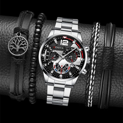men's watch, Geneva calendar watch, stainless steel watch, business watch for men, Australian men's fashion, dress watch, formal watch, calendar wristwatch, Australian men's accessories - Black - Size 10