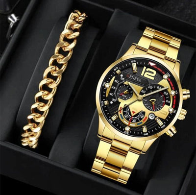 men's watch, Geneva calendar watch, stainless steel watch, business watch for men, Australian men's fashion, dress watch, formal watch, calendar wristwatch, Australian men's accessories - Black - Size 8