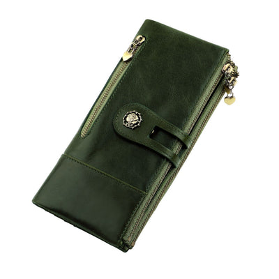Women'S Wallet Anti-Theft Wallet Vintage Leather Wallet Korean-Style Wallet - Green - Size m