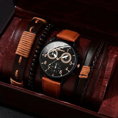 Men'S Bracelet Watch Set Single Calendar Watch Fake Three Eye Watch Canvas - Black - Size 13