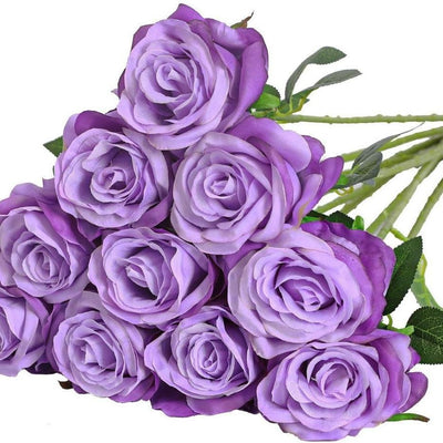 Artificial Silk Roses 25-Piece Bouquet Wedding Decorations Family Gathering - Light purple - Size L