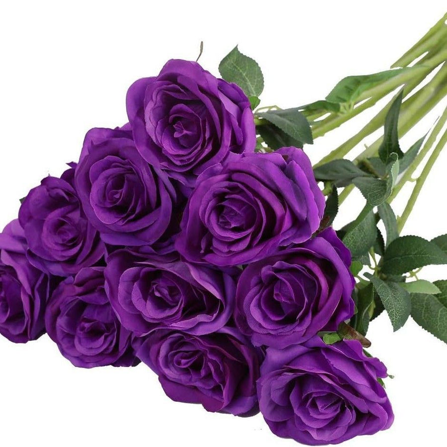 Artificial Silk Roses 25-Piece Bouquet Wedding Decorations Family Gathering - Purple - Size L