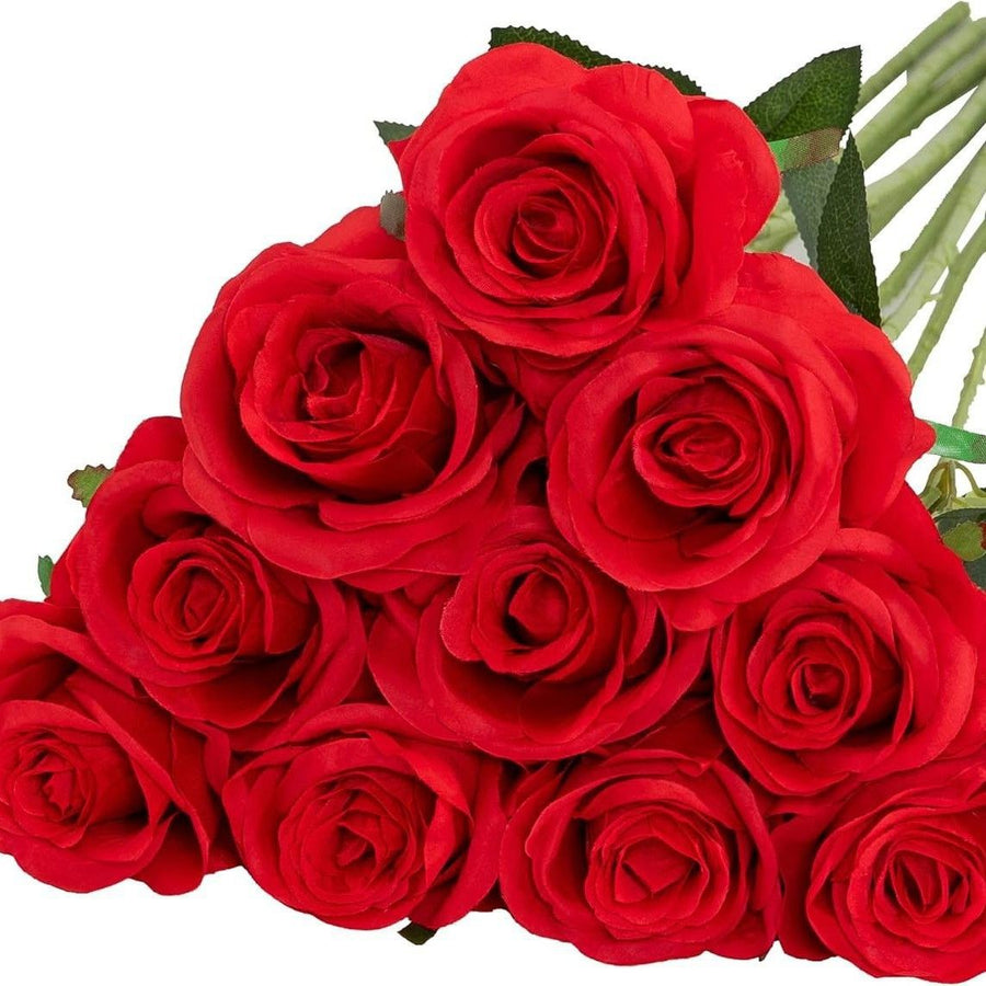 Artificial Silk Roses 25-Piece Bouquet Wedding Decorations Family Gathering - Red - Size L