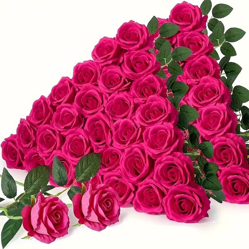 Artificial Silk Roses 25-Piece Bouquet Wedding Decorations Family Gathering - Rose - Size L