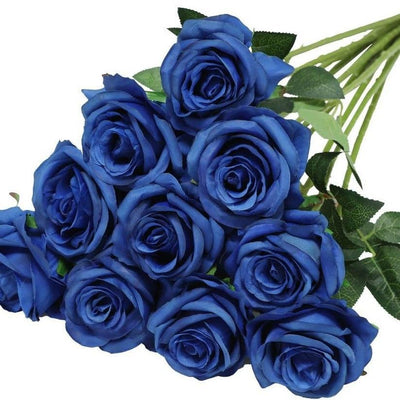 Artificial Silk Roses 25-Piece Bouquet Wedding Decorations Family Gathering - Royal Blue - Size L