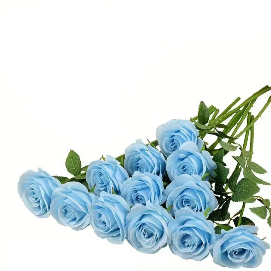 Artificial Silk Roses 25-Piece Bouquet Wedding Decorations Family Gathering - Sky Blue - Size L