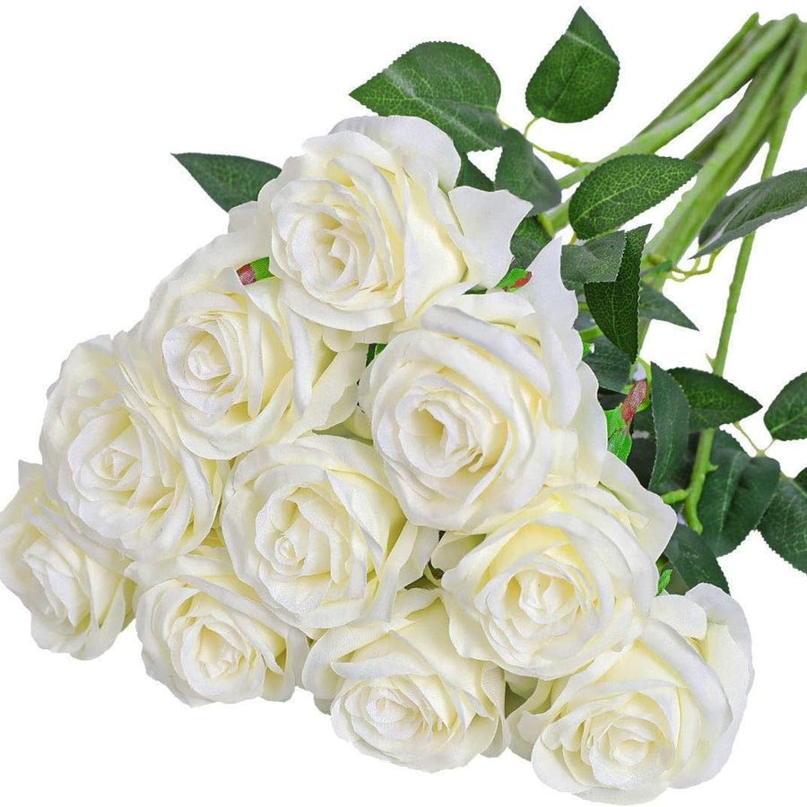 Artificial Silk Roses 25-Piece Bouquet Wedding Decorations Family Gathering - White - Size L