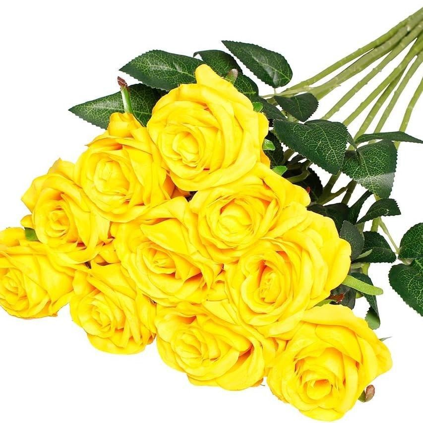 Artificial Silk Roses 25-Piece Bouquet Wedding Decorations Family Gathering - Yellow - Size L