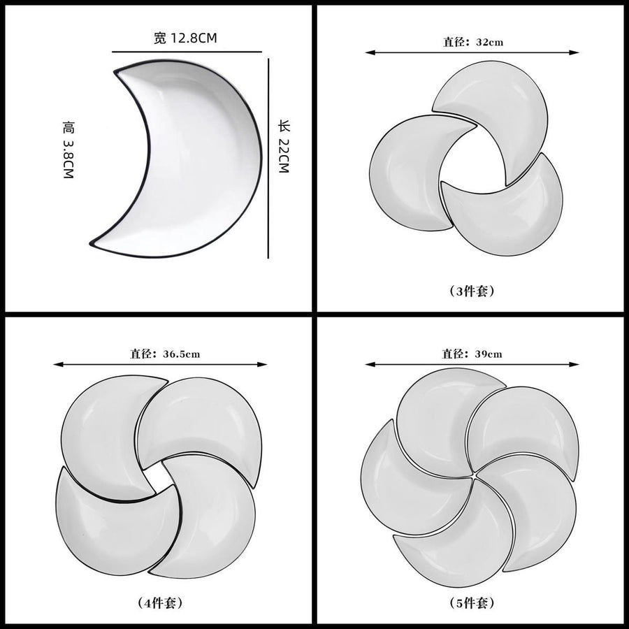 Crescent-Shaped Plate Ceramic Plate Set Party Platter Creative Dish Plate - Red - Size 1PCS
