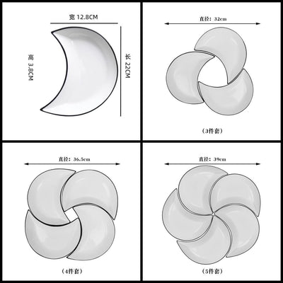 Crescent-Shaped Plate Ceramic Plate Set Party Platter Creative Dish Plate - Red - Size 3PCS