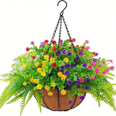 Hanging Artificial Flower Basket Yellow And Orange Blooms Home Decor Garden - Multi-color - Size 8