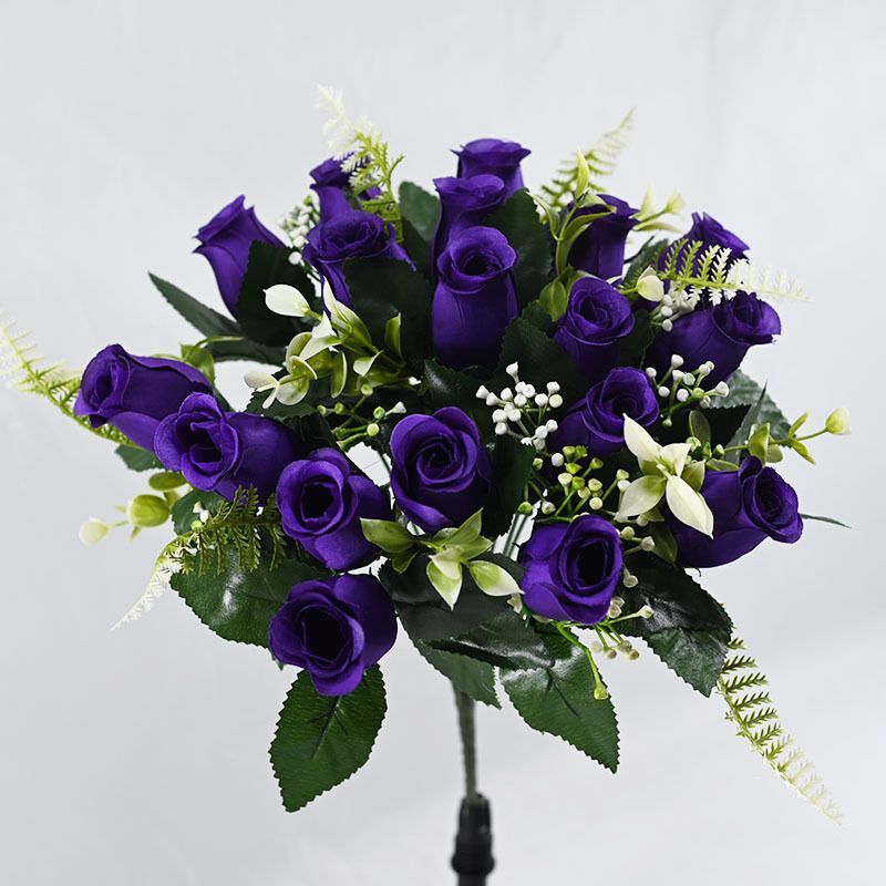 Artificial Rose Bouquet Faux Roses Fake Flowers Home Decor Garden Decoration - Navy - Size L
