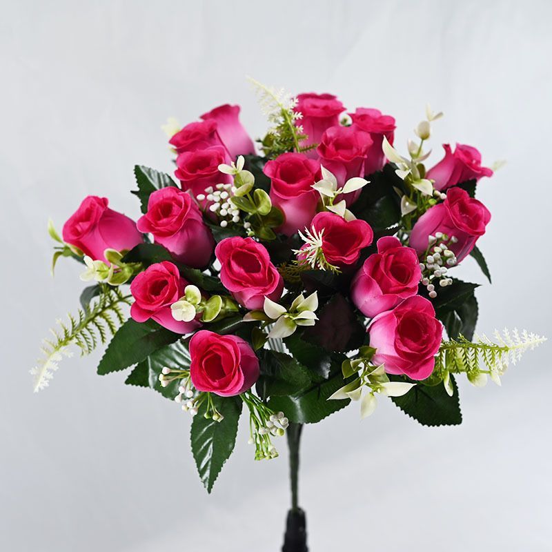 Artificial Rose Bouquet Faux Roses Fake Flowers Home Decor Garden Decoration - Red - Size L