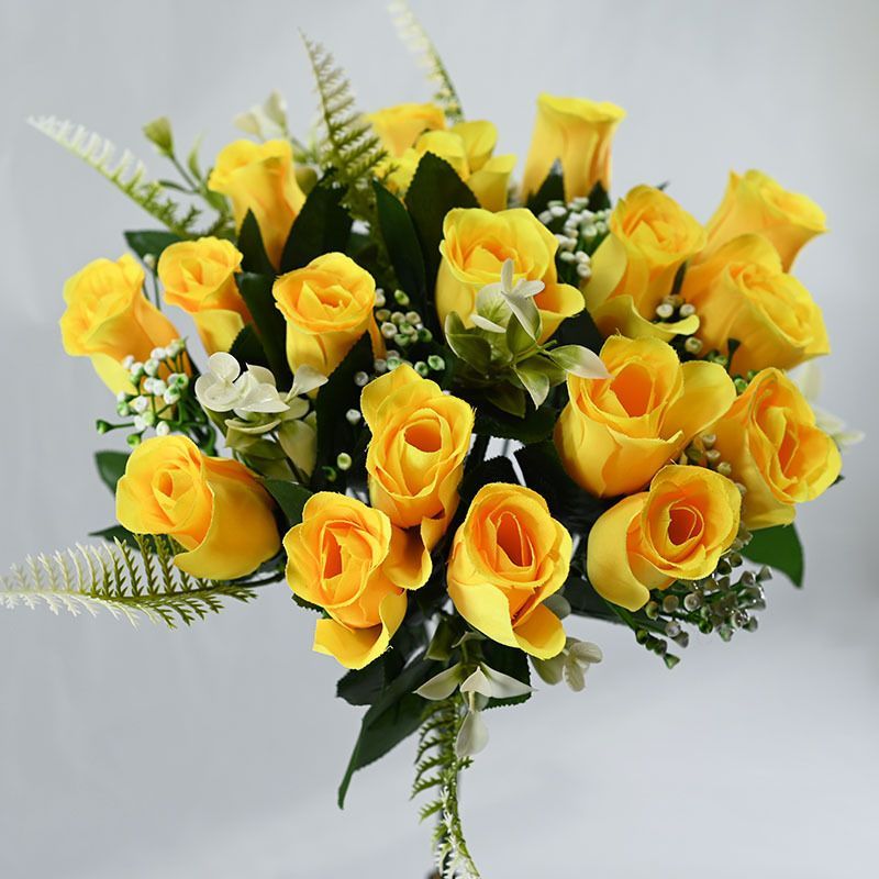 Artificial Rose Bouquet Faux Roses Fake Flowers Home Decor Garden Decoration - Yellow - Size L