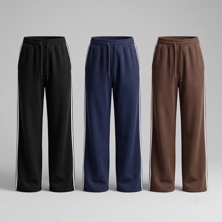 Ladies Extra Wide Leg Track Pants - Size Large - Pack of 3 - Black, Navy, Brown with white stripes