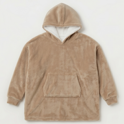 Kids Oversized Giant Wearable Blanket Hoodie Sherpa Fleece Sweatshirt Pullover - Solid Beige Colour - One Size Fits All (AU/EU)
