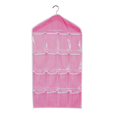 Pink 16 Pocket Hanging Wardrobe Organizer Transparent Storage Bag for Clothes Underwear Socks and Accessories