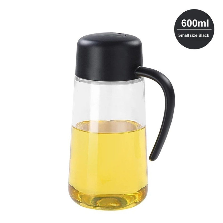 Olive Oil Dispenser Bottle for Kitchen with Leakproof and Dust Cover, Auto-Open & Close Glass Olive Oil Bottle 600ml Cooking Oil and Vinegar Cruet Dispenser (black)