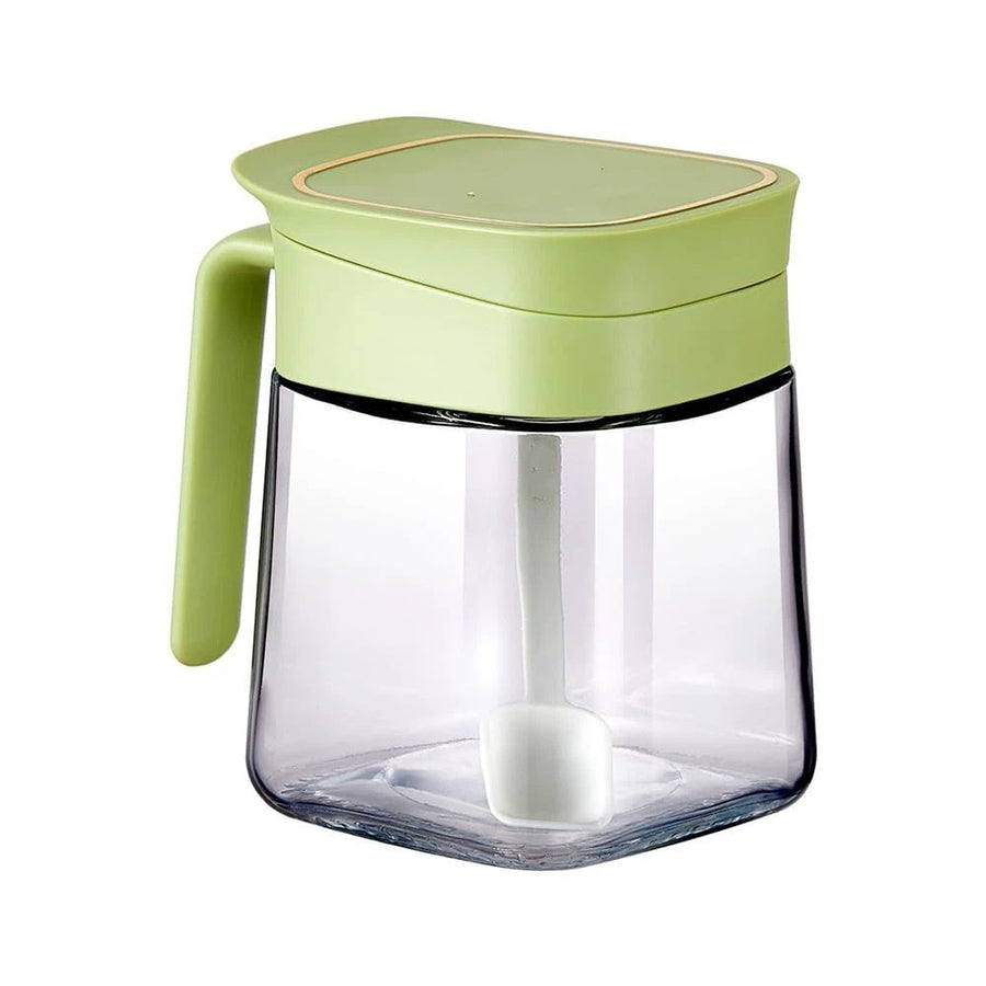 12.3 oz Airtight Sealing Condiment Container, One-Touch Open Glass Seasoning Box, Leakproof Moistureproof Kitchen Storage Jar for Spices, Salt, Sugar, and Dry Goods