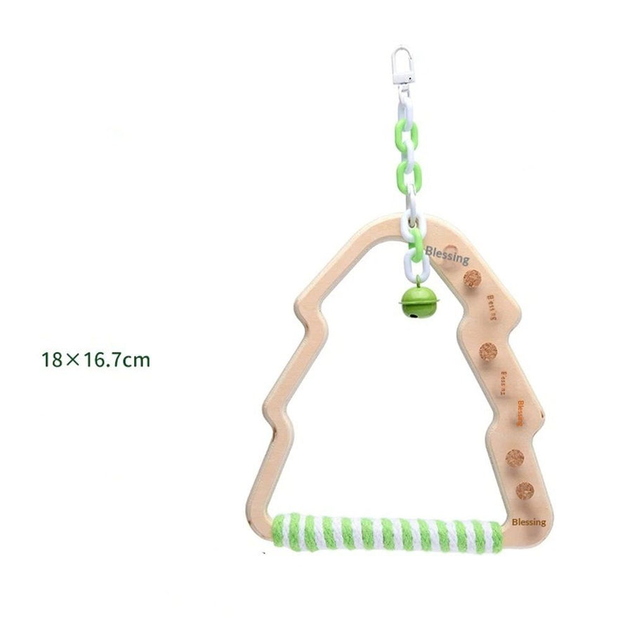 Natural Bird Swing - Tree-Shaped Parrot Perch with Bell and Cork Toys, Spinning Wooden Stand for Parakeets, Budgies, Lovebirds and Small/Medium Birds (White + Green)