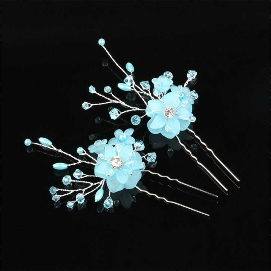 Handmade Bridal Wedding Hair Pins 6 Pcs blue Flower Hair Clips Bridal Hair Accessories for Women Girls Brides Bridesmaid