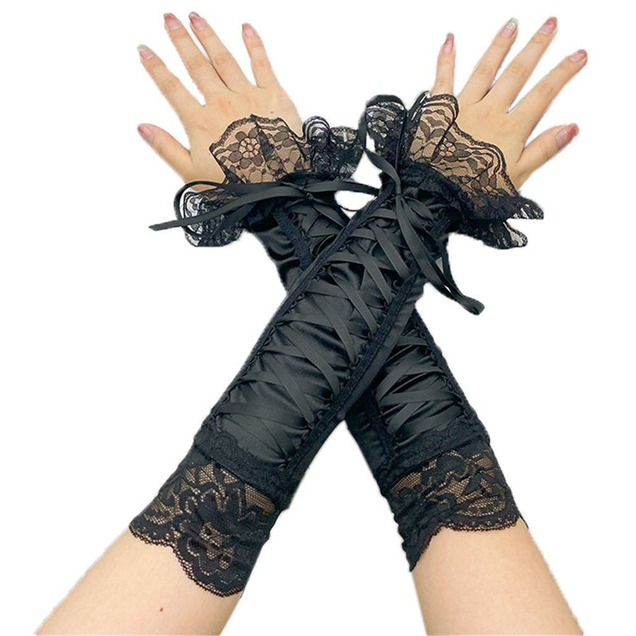 Long Lace Fingerless Gloves Women Fingerless Gloves For Bridal Wedding Prom Party Costume Accessories（black）