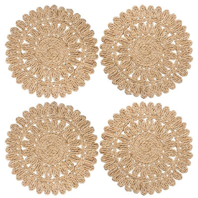 12" Set of 4 Round Corn Husk Placemats | Boho Woven Rattan Table Mats | for Wedding, Party, Christmas, Events