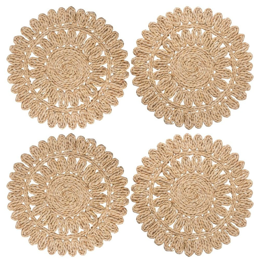 12" Set of 4 Round Corn Husk Placemats | Boho Woven Rattan Table Mats | for Wedding, Party, Christmas, Events