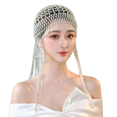 Pearl Flapper Cap Headpiece Head Chain, Jewelry Women Wedding Theme Party Hair Accessories for Women and Girls