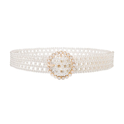 Women Bridal imitation pearl Belt White imitation Beaded Crystal Rhinestone Retro Waist Belt for Wedding Dress