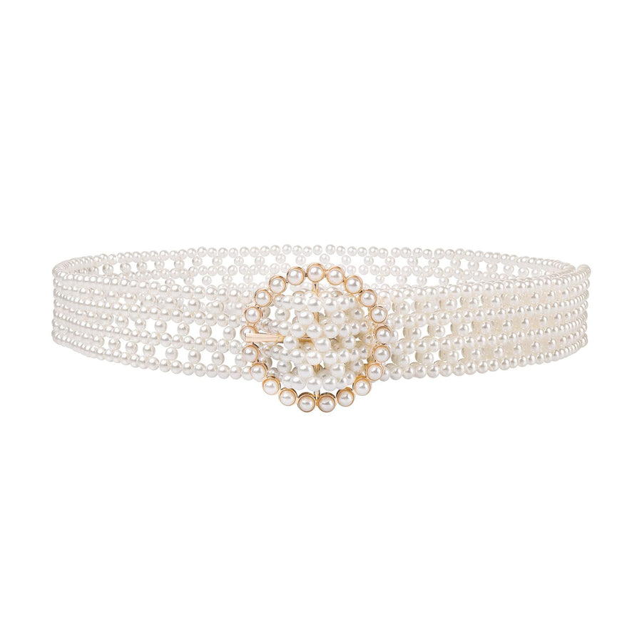 Women Bridal imitation pearl Belt White imitation Beaded Crystal Rhinestone Retro Waist Belt for Wedding Dress