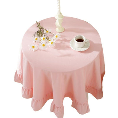 Pure cotton Table Cloths Retro Farmhouse Heavy Fabric Table Cover Pink White Washable Table Top for Parties Coffee Kitchen Picnic Round Table Cloth (Pink,Round, 40")