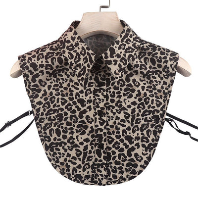 Mature Woman Leopard Print Faux Collar Half Shirt Detachable Blouse Working Suit Fake Collar（Big leopard print pointed collar）
