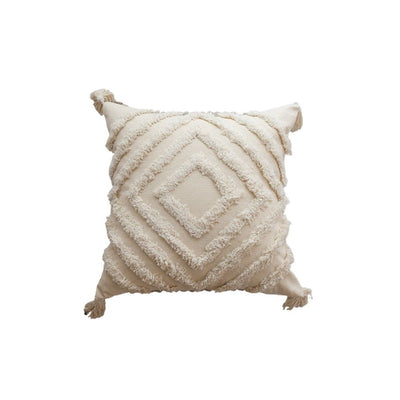 Chic Woven Throw Pillow Covers 1PC, 18x18 Inch Tufted Decorative Pillowcases with Tassels for Elevating Couch, Sofa & Living Room Aesthetic,Only pillowcase (White, 18" x 18" (Pack of 1))