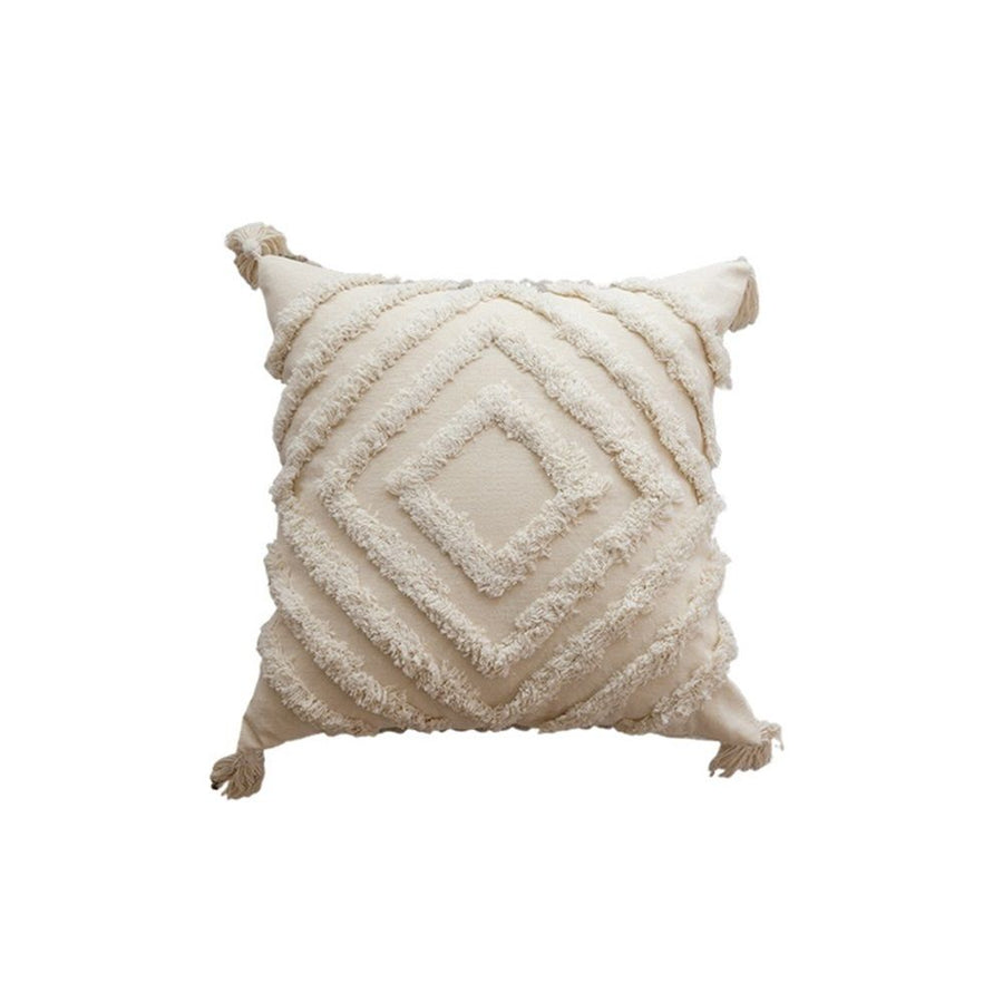 Chic Woven Throw Pillow Covers 1PC, 18x18 Inch Tufted Decorative Pillowcases with Tassels for Elevating Couch, Sofa & Living Room Aesthetic,Only pillowcase (White, 18" x 18" (Pack of 1))