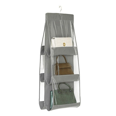 2 pack Medium and Large Handbag Hanging Purse Organizer for Closet, Handbag Storage Hanger Organizer for Family Closet Bedroom, Foldable and Universal Fit, Grey（Storage bag only）