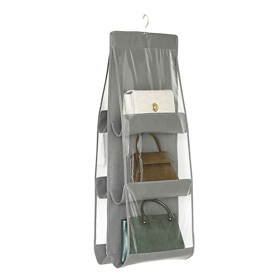2 pack Medium and Large Handbag Hanging Purse Organizer for Closet, Handbag Storage Hanger Organizer for Family Closet Bedroom, Foldable and Universal Fit, Grey（Storage bag only）