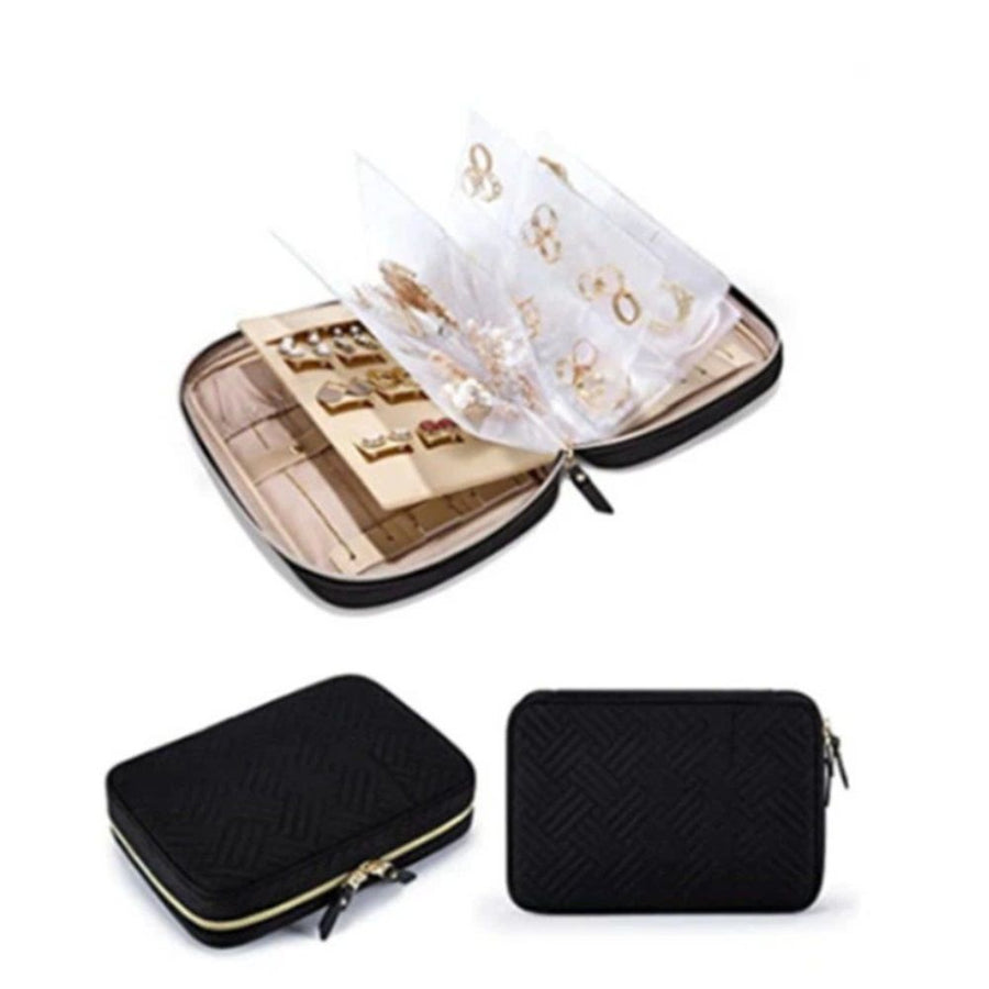 Large Jewelry Travel Organizer Case for Home Jewelry Organizer Storage Ring Binder Jewelry Bags Clear Jewelry Rolls Zipper Pouch Bag for Necklaces, Earrings, Rings, Bracelets, black（only bag）