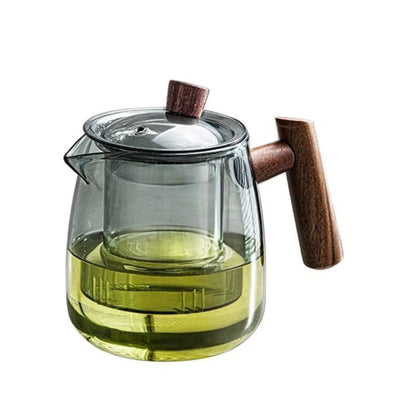 Glass Teapot,600ml Glass Tea Kettle With Wooden Handle,Stovetop & Microwave Safe Glass Borosilicate Teapot（only Teapot）