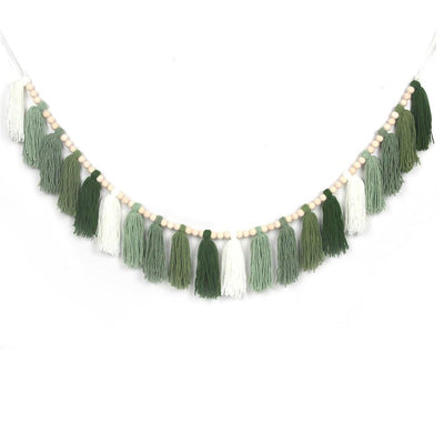 Green Tassel Wall Hanging Decor Forest Woodland Tassel Banner with Beads for Nursery Classroom Office Birthday Party Kids Room Baby Shower Decoration