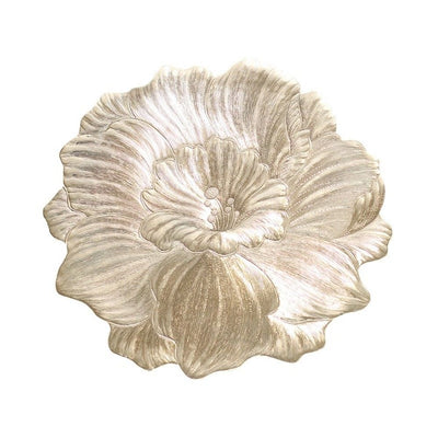 Gold Round Placemats for Dining Table Set of 6, Pressed Camellia Flower Place Mats 15 Inch Vinyl Table Mats for Chrismas Holiday Party Decoration