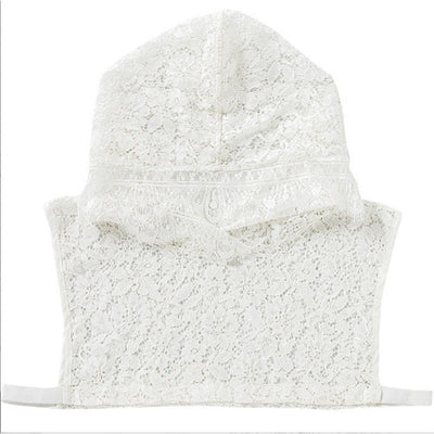 Veils Head Covering Floral Lace Cathedral Chapel Veil, Lace False Collar Half-Shirt Sunscreen Collar Hooded White