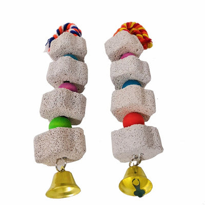 2 Pack Chicken Chewing Toy, Chick Beak Grinding Calcium Stone with Bells, Cage Accessories for Bird Parrot Cockatiel Parakeet Budgies Rat Hamster
