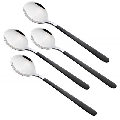 4-Piece Stainless Steel Dinner Spoons with Round Edge, Comfort Long Handle Table Spoon, Mirror Polished Flatware Utensils Dishwasher Safe, for Home Kitchen Restaurant (4 black)