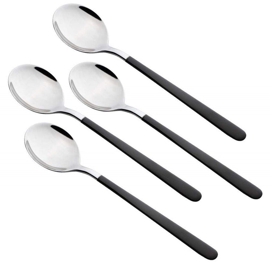 4-Piece Stainless Steel Dinner Spoons with Round Edge, Comfort Long Handle Table Spoon, Mirror Polished Flatware Utensils Dishwasher Safe, for Home Kitchen Restaurant (4 black)