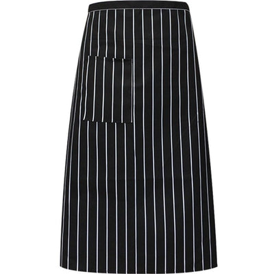 Pocket Full Length Bistro Apron, for Men Women Chef Half Apron Server Apron in Black White Pinstripe (black)
